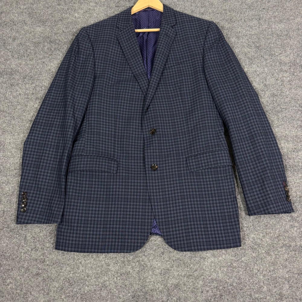 Ted Baker Endurance Jay SPJ Plaid Blazer Mens 42L Blue 100% Wool EUC